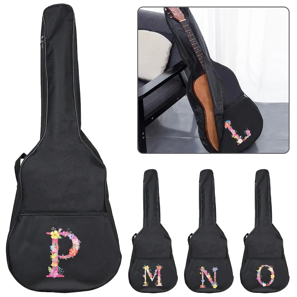 Funda de guitarra acústica, bolsa de guitarra eléctrica negra, impermeable, tela Oxford, bolsas de transporte, serie con estampado de letras rosas, 31-41 pulgadas