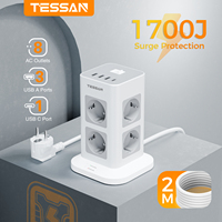 TESSAN 8 Compartment Multiple Socket Outlet with USB C Multiple Socket Outlet Tower with Switch Extension Cable for Home 3600W