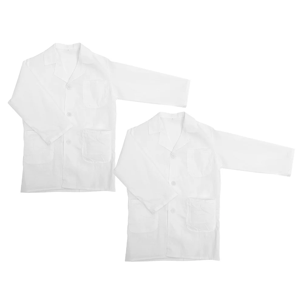 

2Sets Doctor Coat White Halloween Scientist Costume Lab Career Day Outfit Pretend Play Lightweight Long Sleeve Easy Clean