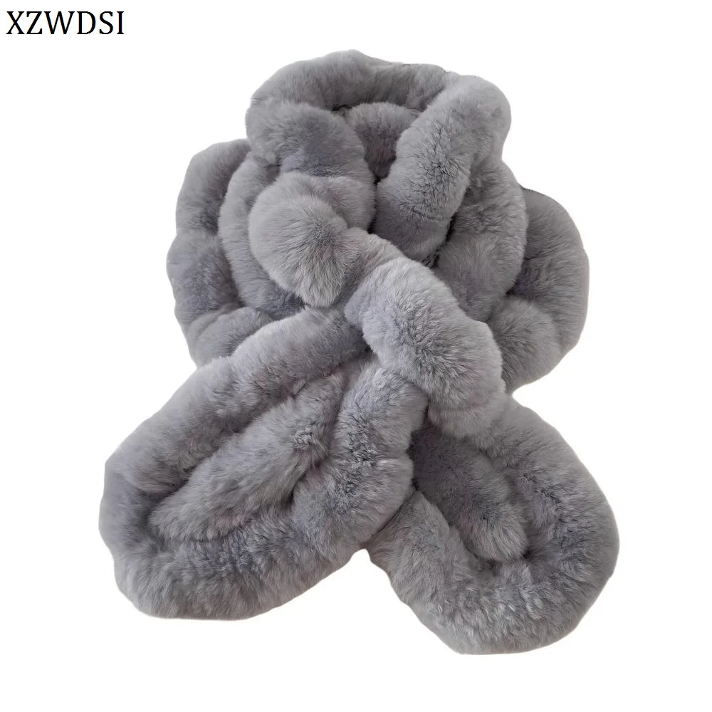 

Великолепный зимний пушистый меховой шарф ручной работы, шарфы из натурального меха кролика рекс с рюшами