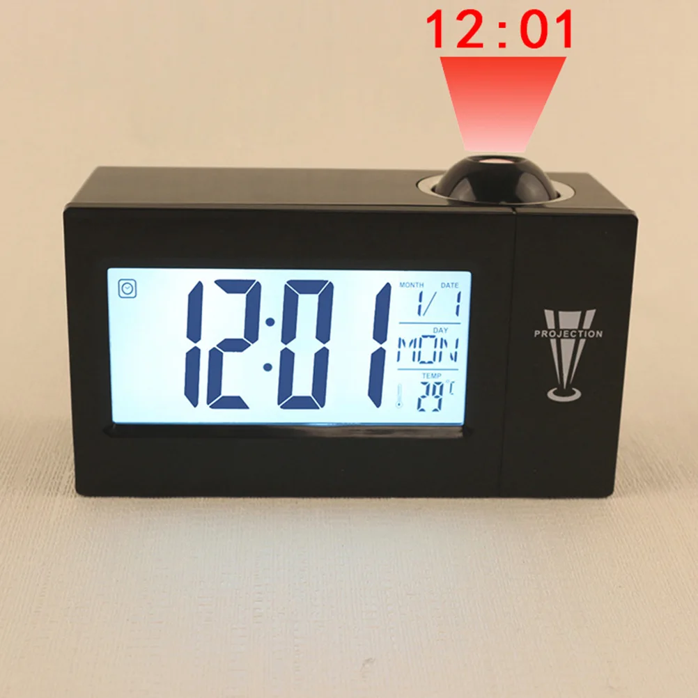 

LED Projection Alarm Clock Digital Time Temperature Display Bedroom Wall Ceiling 12 24 Hours Snooze Black 3 AAA Batteries Not