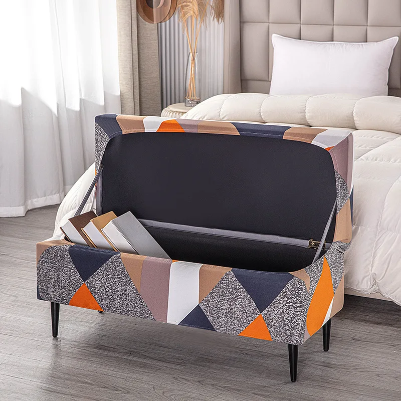 Stretch Rectangular Foldable Footstool Covers Printed Storage Ottoman Cover Long Piano Bench Stool Cover Sofa Footrest Slipcover