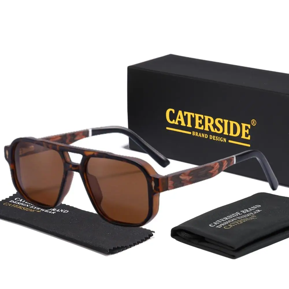 CATERSIDE Modische polarisierte Sonnenbrille für Herren, Holzbeine, flaches Doppelbrücken-Design, Sonnenbrille für Damen, Outdoor-Sommerbrille – Detail 16