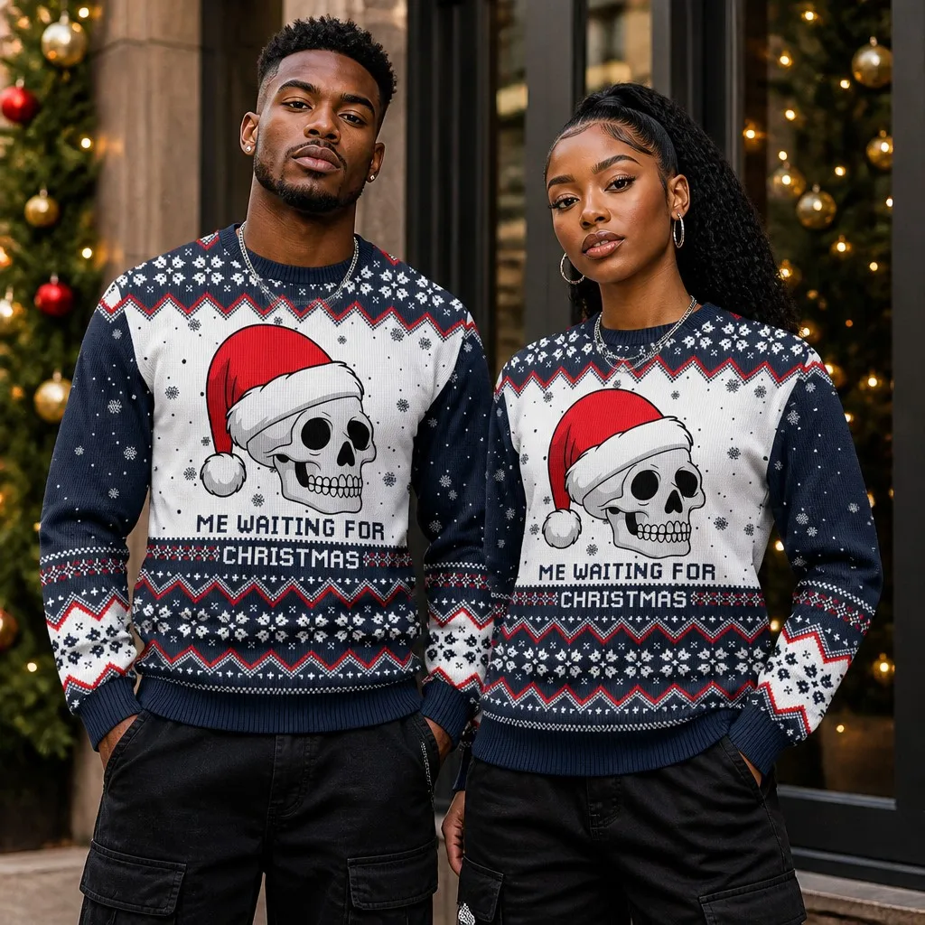 Christmas Hoodies, Unisex, Fun Letter Pattern, Crew Neck, Long Sleeve, Couple Style, Winter Holiday Party Top, Birthday Gift