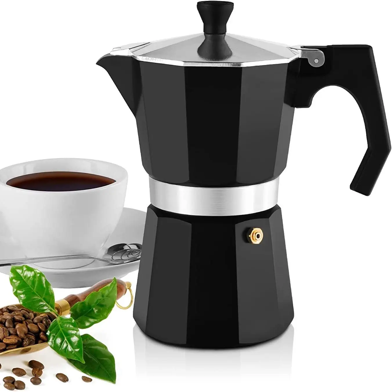 

Customized 3 Cup 6 Cup Italian Coffee Pot Maker Aluminum Espresso Moka Pot
