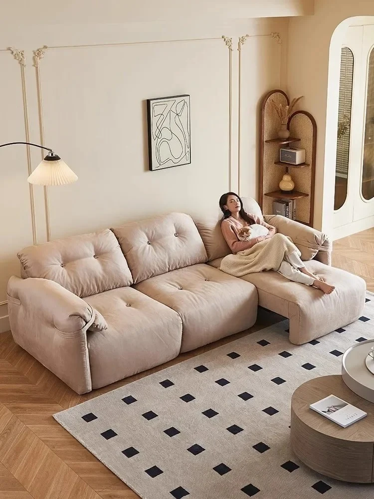 TTElectric Sofa Italian Minimalist Small Apartment Home Living Room Straight Row First Class Function Retractable Fabric Sofa