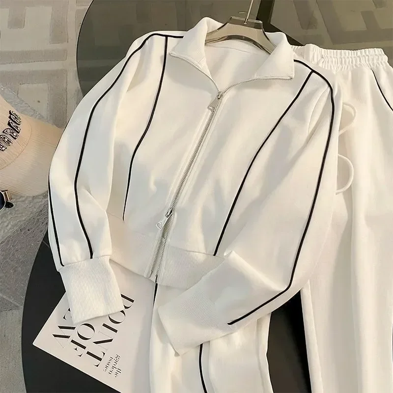 الربيع والخريف بدلة رياضية المرأة أزياء عارضة طويلة الأكمام سترة معطف + فضفاض السراويل واسعة الساق قطعتين مجموعة