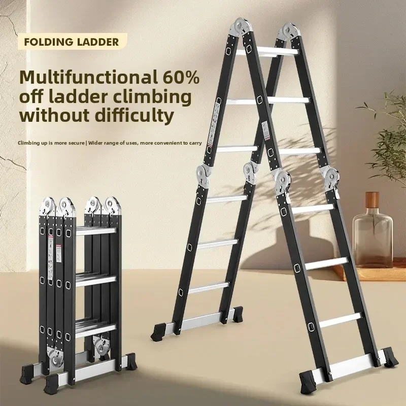 New model Thickened Multifunctional Iron-aluminum Combined Folding Herringbone Ladder Four-fold Telescopic Ladder Joint Ladder