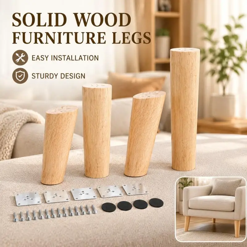 4 Pcs Furniture Legs Wooden Solids Furniture Feets Oblique/Straight Table Feet Nons-slips Chair Feet Replacement Feet Sloping