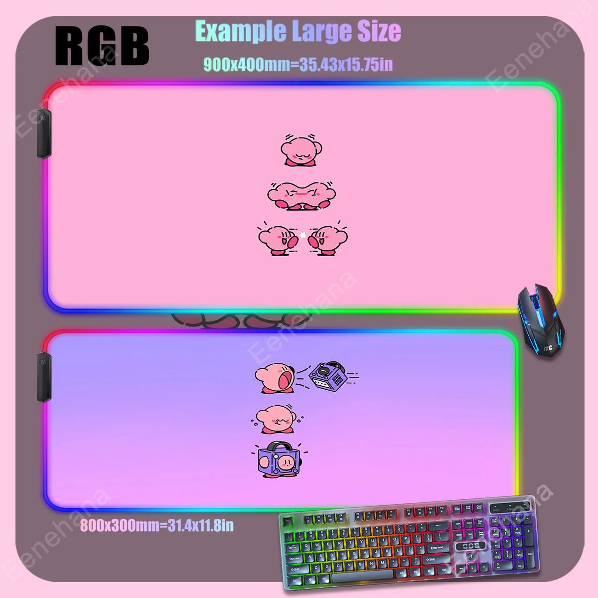 LED Backlight Kawaii kirby-y PC Gamer Playmat Computer keyboard gaming Table Mat super star XXL RGB PINK Anti-skid Luminous Rug