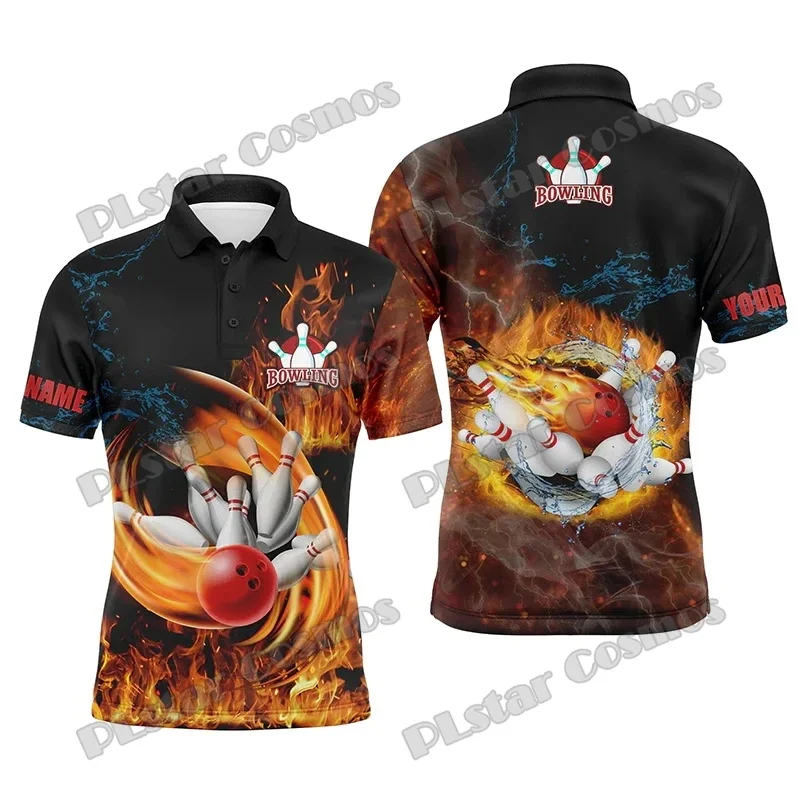 Customize Bowling Shirts For Men's Flame Bowling Ball And Pins Team 3D Printed Polo Shirt Summer Unisex Casual Polo Shirt PO68