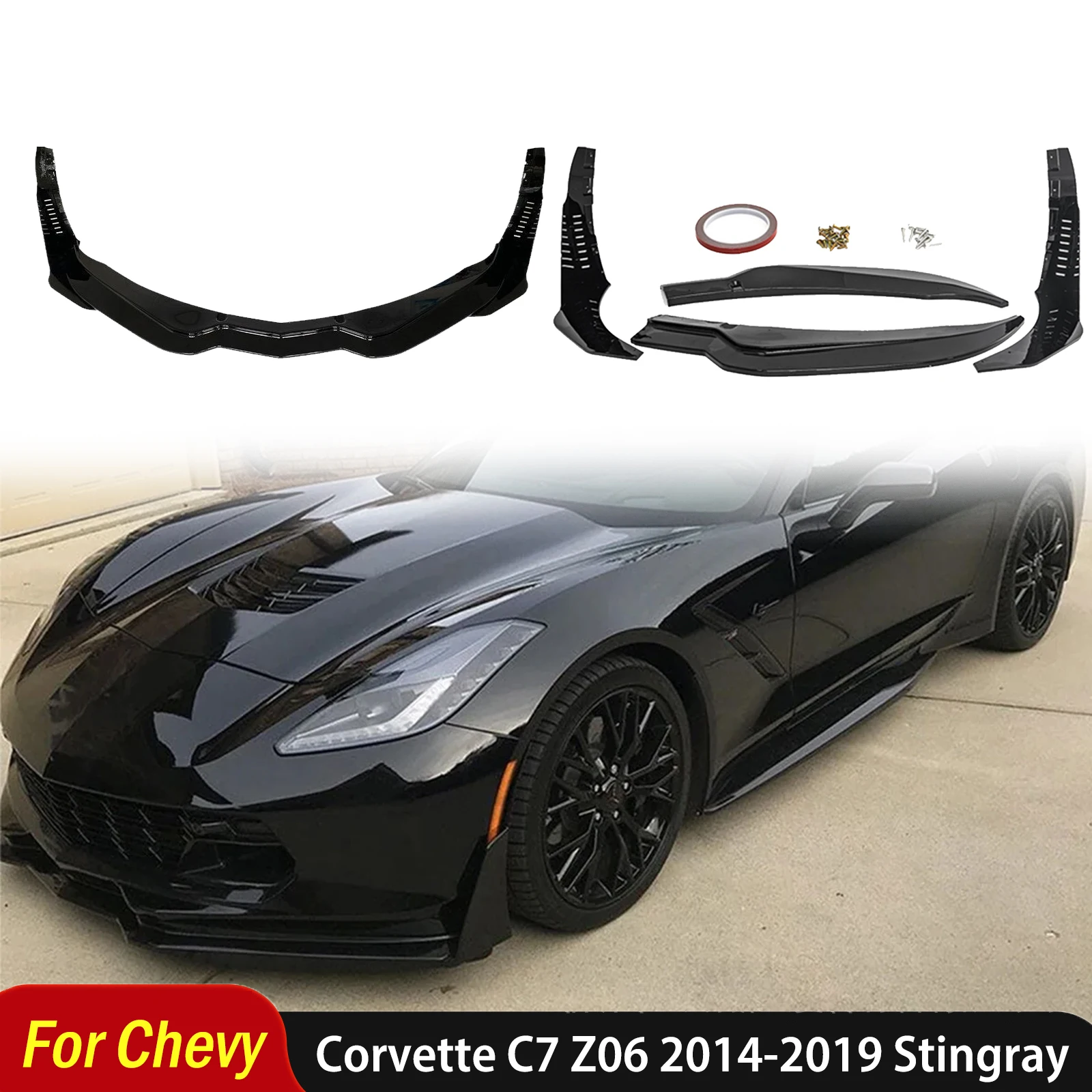 Para Chevy Corvette C7 Z06 2014-2019 Stingray Z51 etapa 3 estilo coche parachoques delantero labio lateral Winglets alerón divisor piezas de automóvil