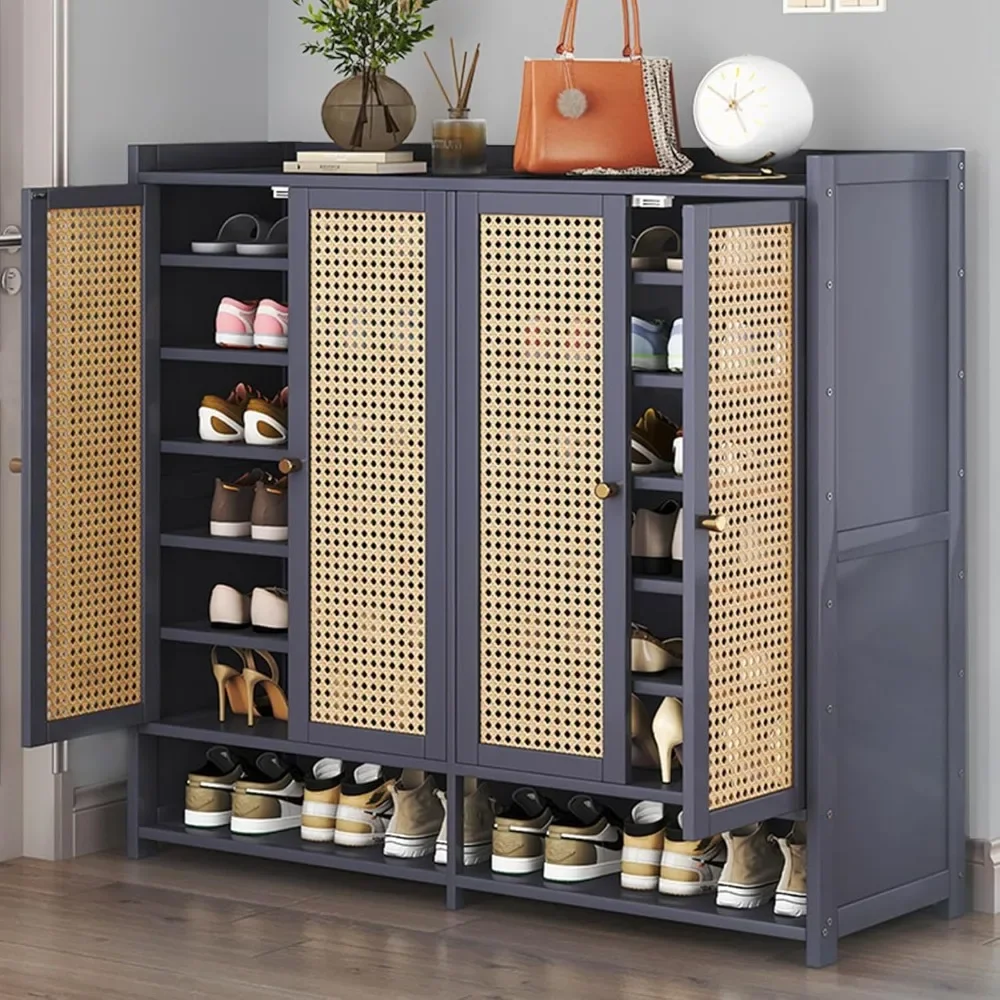 Bamboo Shoe Cabinet with Doors, 8 Tier Shoe Rack for Closet, 38-42 Pairs Shoe Cabinet Storage for Entryway Hallway Living Room