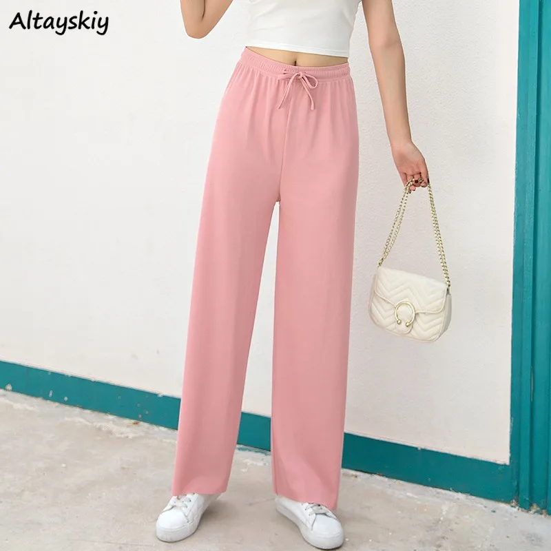 Thin Pants for Women All-match Korean Style Simple Solid Spring Summer High Waist Chic Young Girls Clothing Breathable Fashion