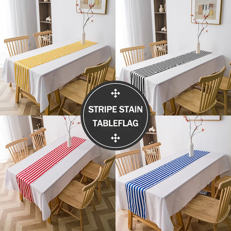 Polyester Elegant Classic Table Decor Machine Washable for Indoor Outdoor Events Striped Table Runner Carnival Tablecloth