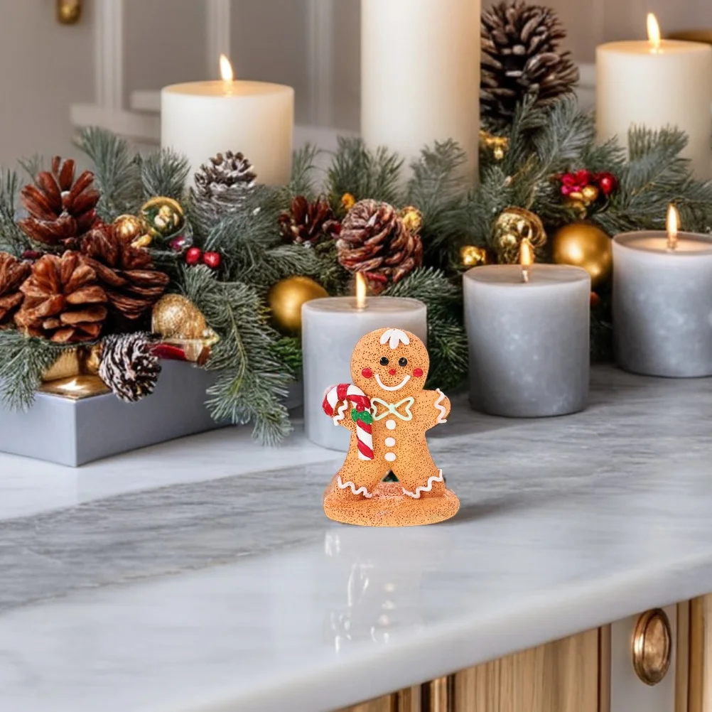 

2Pcs Christmas Gingerbread Man Resin Figurines Holiday Tabletop Ornaments Cute Xmas Window Display Decor Gingerbread Man Cutout