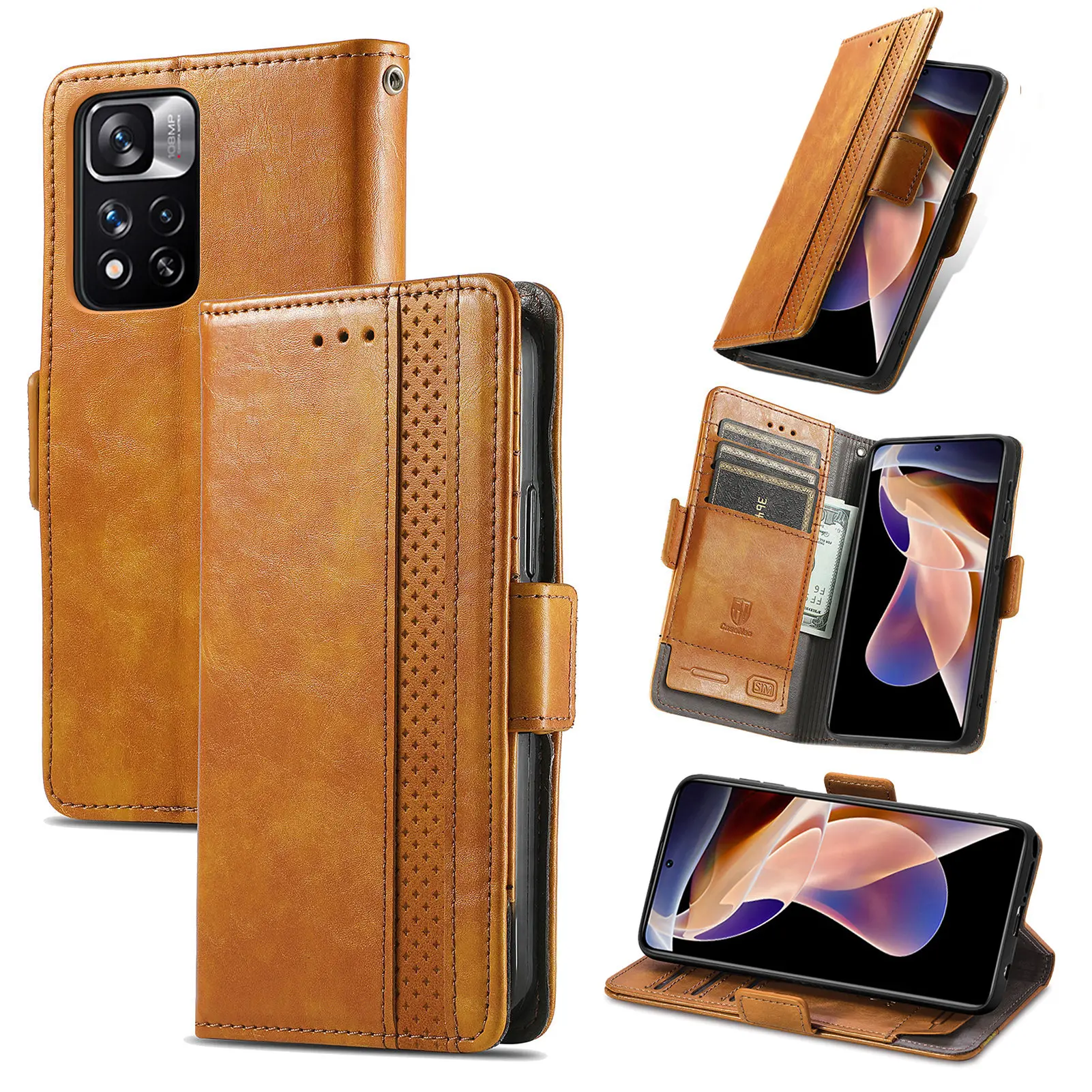 Anti-Slip PU Leather Cover Case for Xiaomi Redmi Note 11 Pro 11S Note11 5G Note 11+ Wallet Function Phone Bag