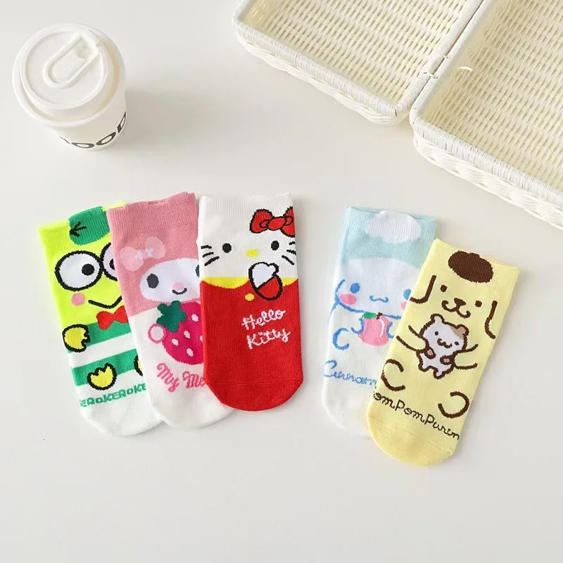 

5pairs Adult Sanrio Hello Kitty Sock Cute Cartoon My Melody Cinnamoroll Girls Invisible spring/summer Socks Gifts for Friends