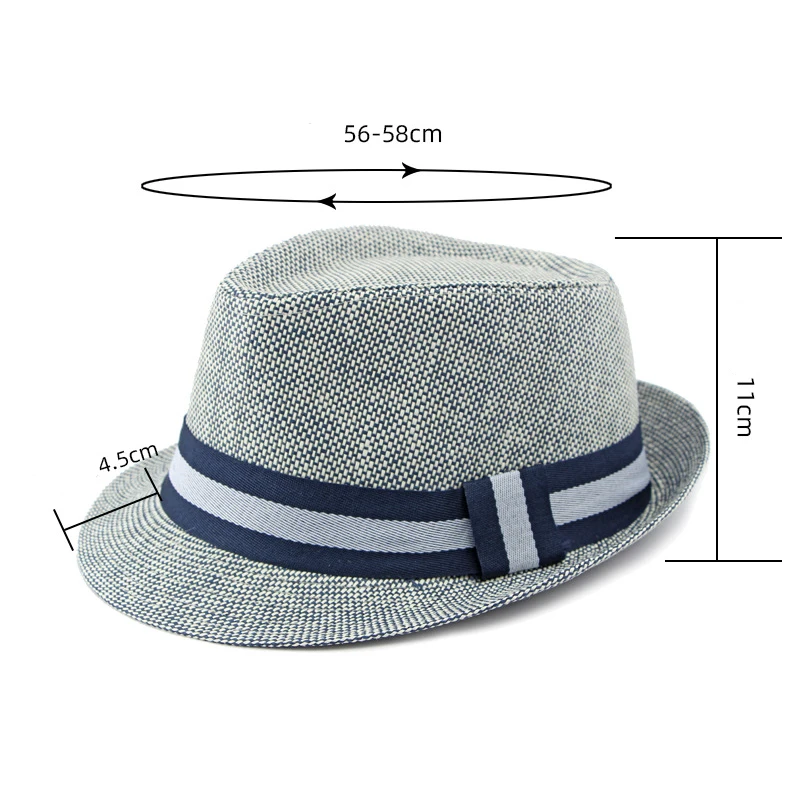 Men\'s Summer Straw Jazz Hat with Contrast Band and Small Brim Panama Style Sun Cap 56-58cm Travel