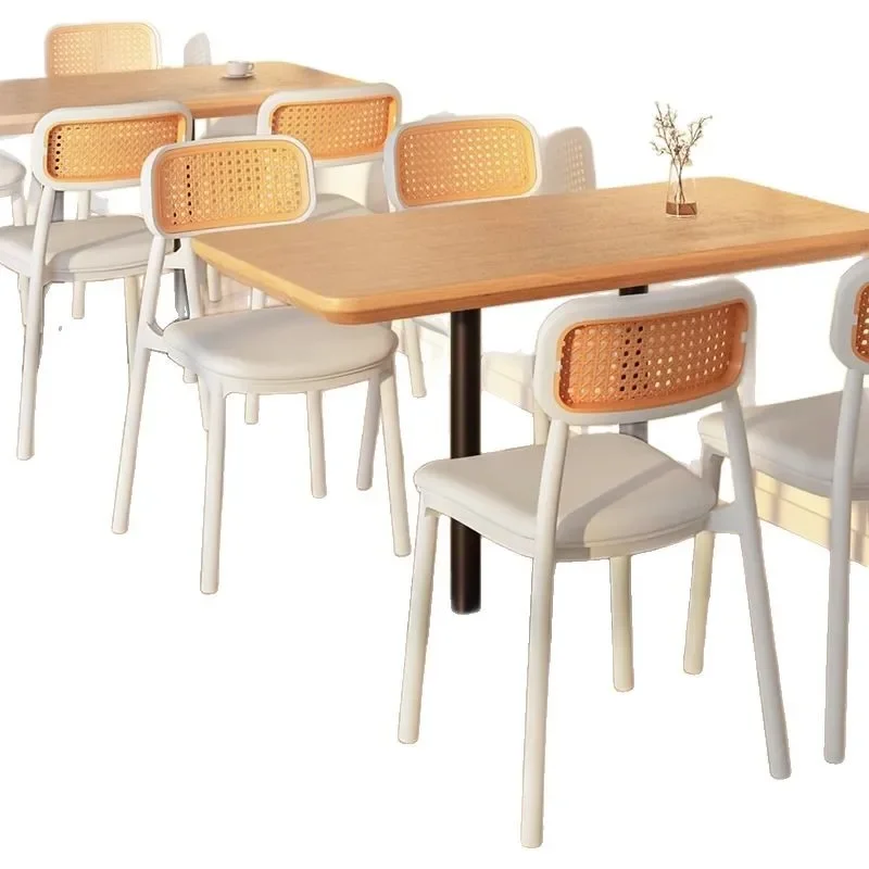 

Backrest dining chair Home modern simple thickened sedentary comfortable plastic stool rattan Internet celebrity commercial din