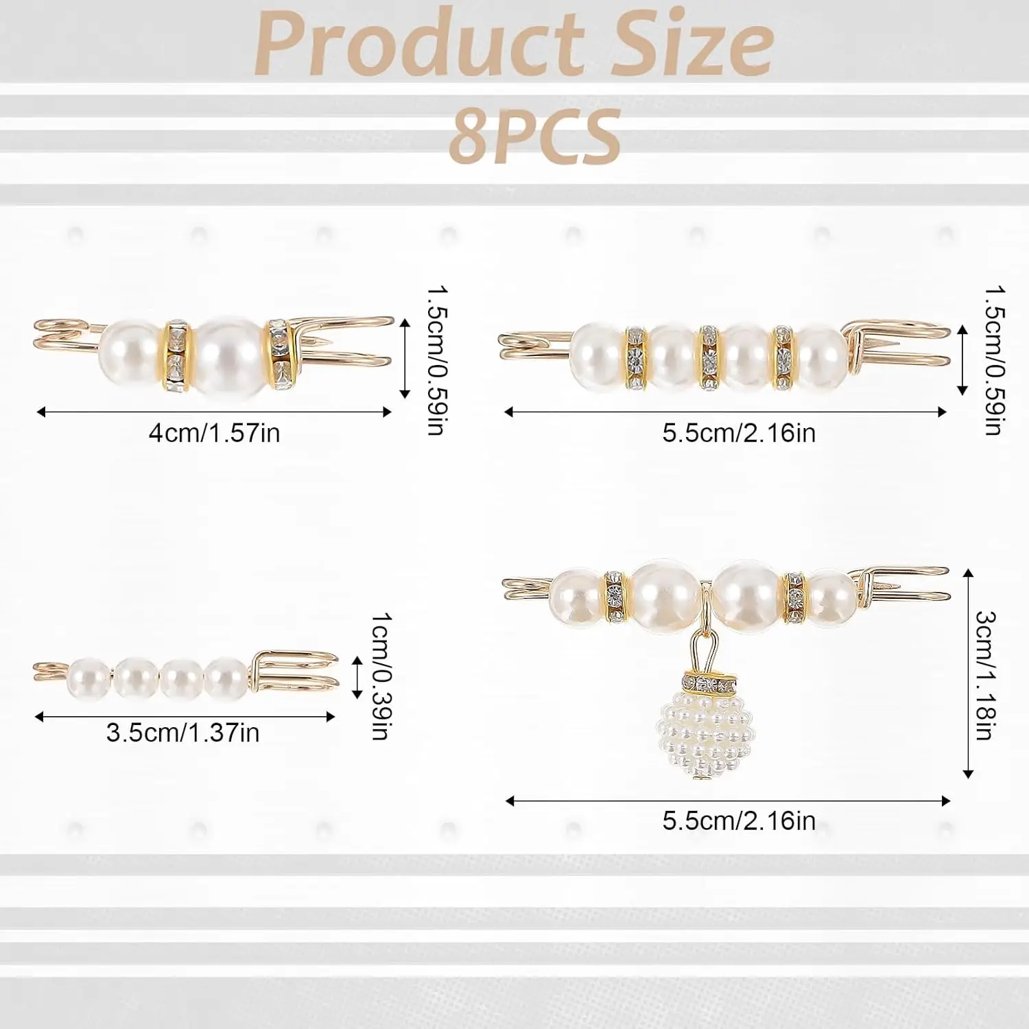 8Pcs Pearl Brooch Pins Decorative Pins for Clothing Pearl Safety Pin Fashion Faux Pearl Brooch Pins for Girls Pants Extender