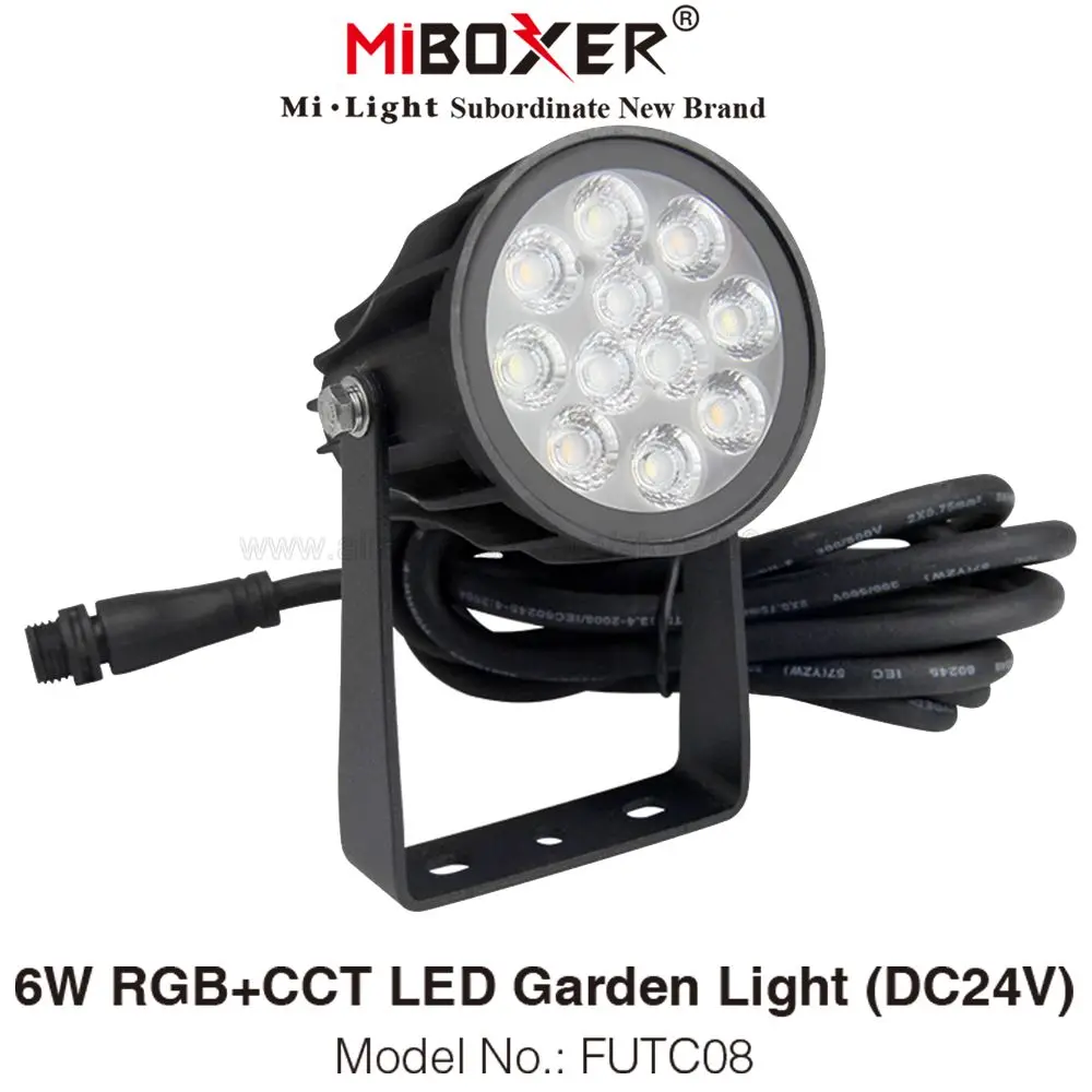 

Miboxer Outdoor Smart Lighting DC 24V IP66 Waterproof FUTC08 2700K-6500K 6W RGB+CCT LED Garden Lamp 2.4G RF Tuya APP Control