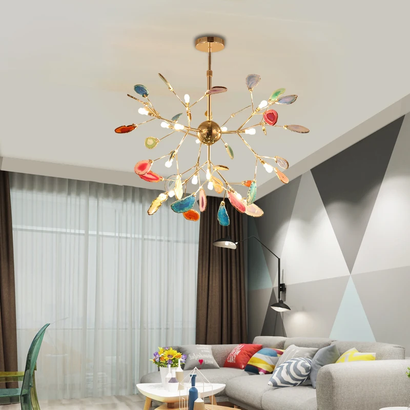 LED Agate Chandelier Modern Firefly Chandelier Living Room Bedroom Flower Bedroom Kitchen Indoor Tree Branch Pendant Light