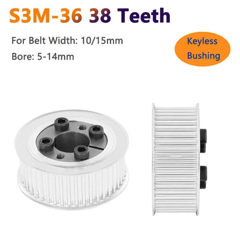 

1pc 36 38 Teeth S3M Expansion Sleeve Timing Pulley 36T 38T Synchronous Wheel for Belt Width 10mm 15mm Bushing Bore 5-14mm