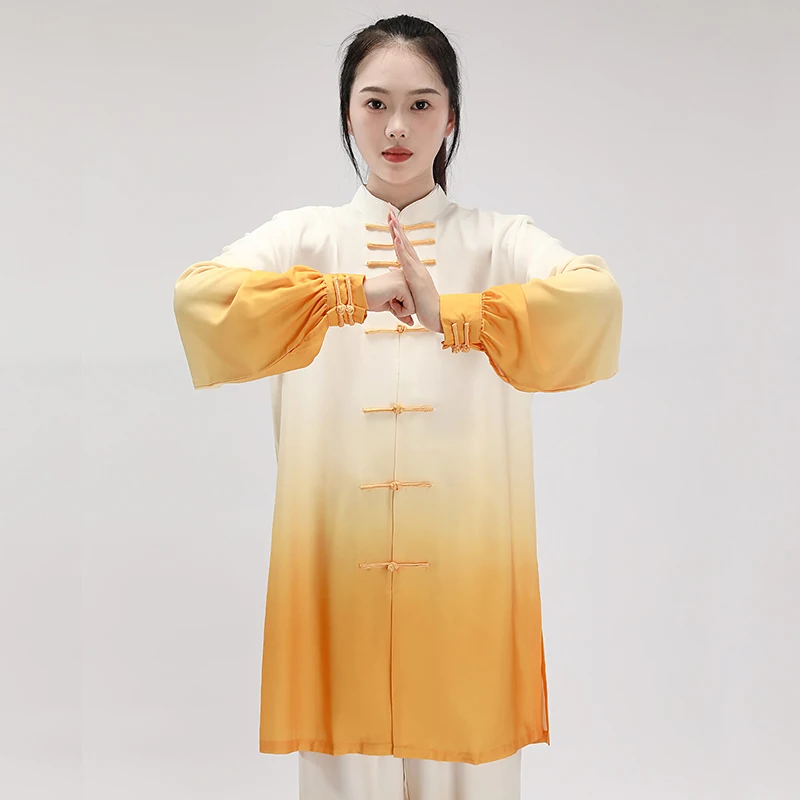 Women's 2026 New Premium Tai Chi & Baduanjin Long Set - Unisex Acetate, Color Gradient Performance Competition Kung Fu Outfit