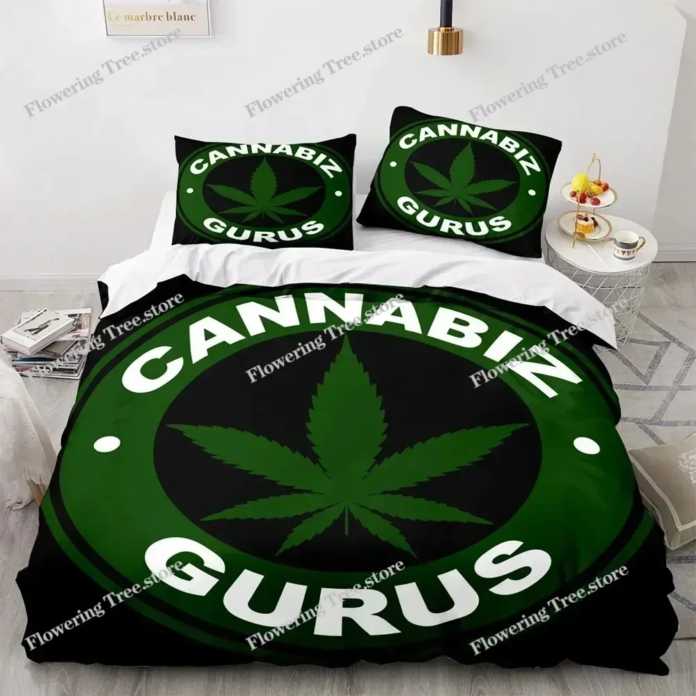 Marijuana Weed Leaf King Queen Duvet Cover Green Maple Leaves Bedding Set for Adults Palm Leaves Polyester Quilt Cover029963
