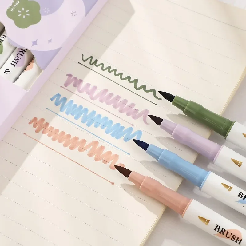 4pcs/set Graffiti Colored Pen Simple Double-headed Super Soft Brush Painting Pen Creative Student Supplies Brush Pen Stationery