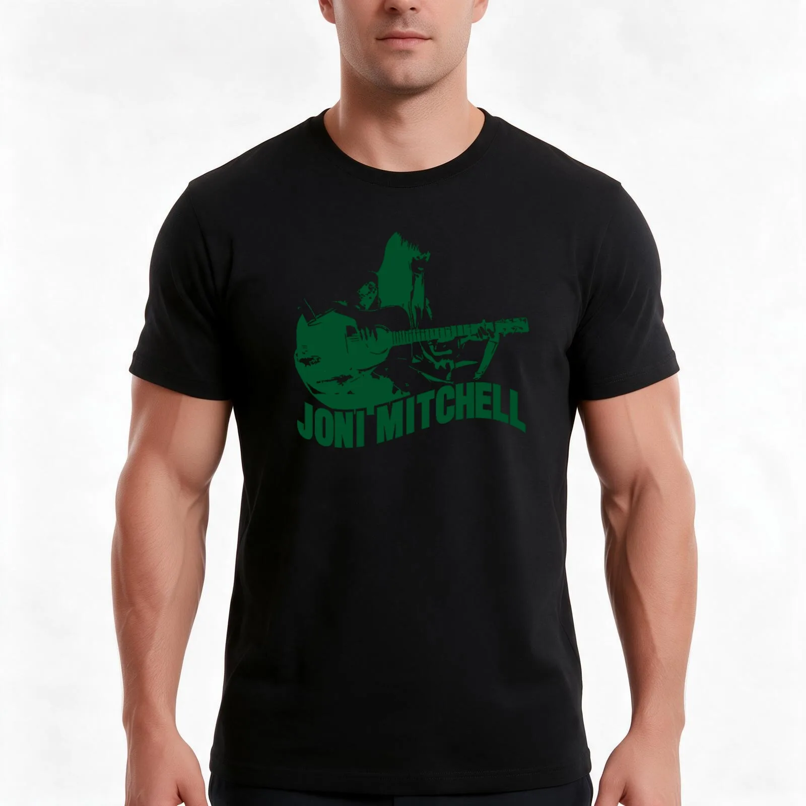 Joni Mitchell Canadian-American singer green art T-Shirt, Summer Casual Cotton Tee, Oversized Streetwear Tops, Unisex Men Women