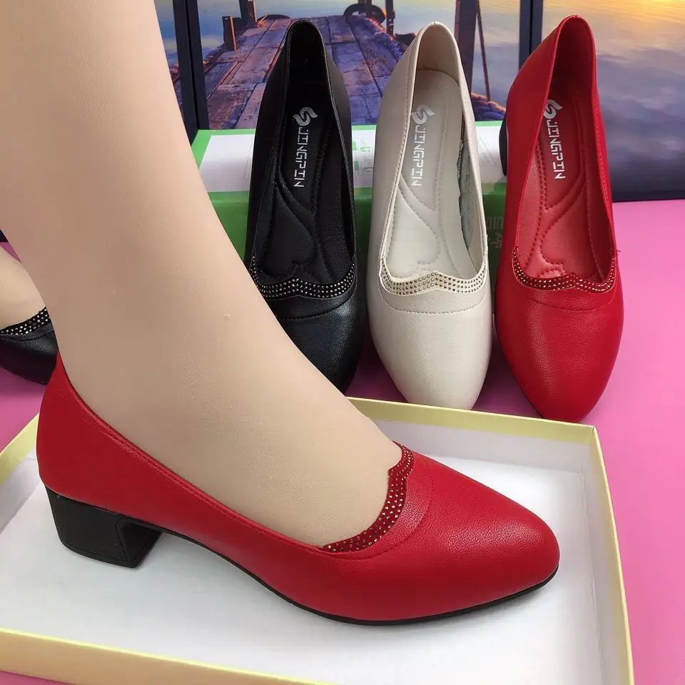 Woman Pumps Red Formal Moccasins Shoes for Women Chunky Heels Block Heel Designer Luxury Comfortable 2025 Fashion Elegant Style