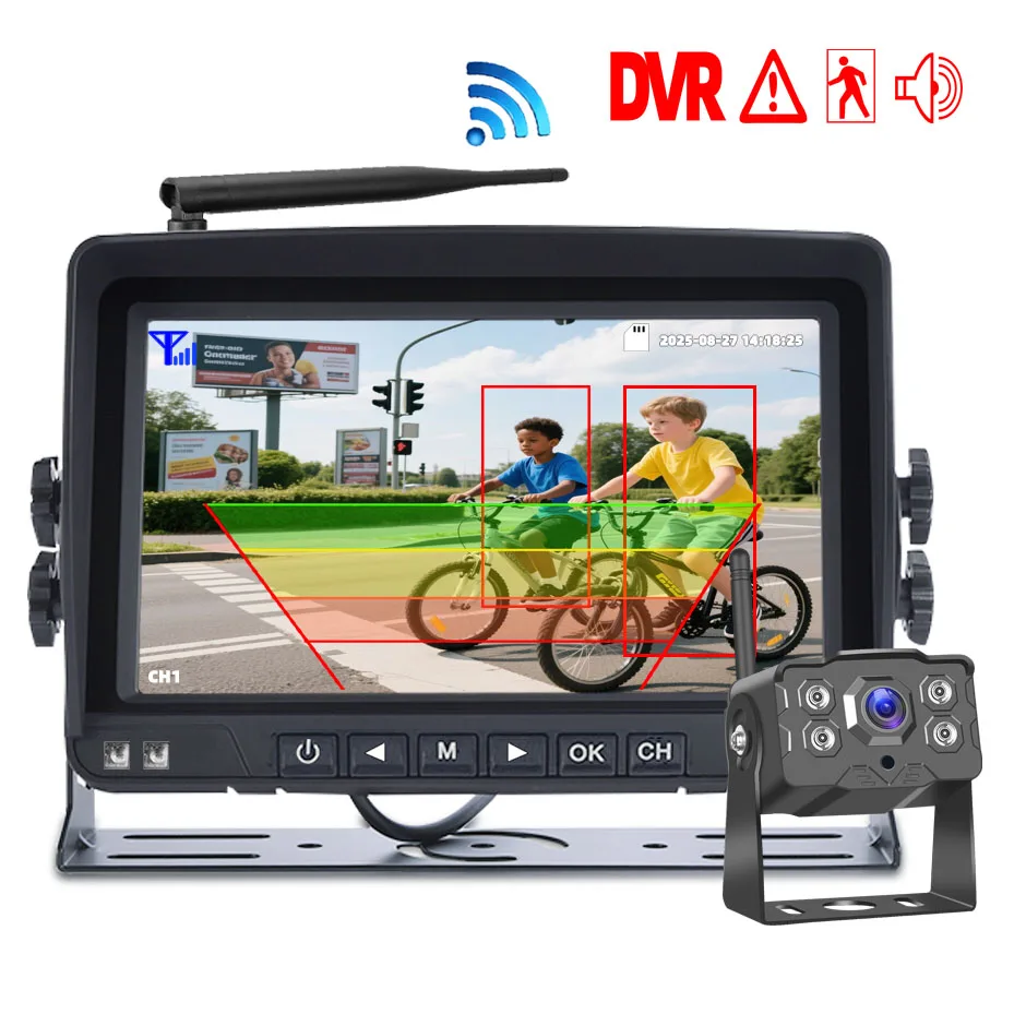 

HD Rear View AHD Dashcam 7'' BSD Monitor AHD Recording Wireless Infrared Backup Camera DVRfor Car Truck Bus RV Trailer Forklift