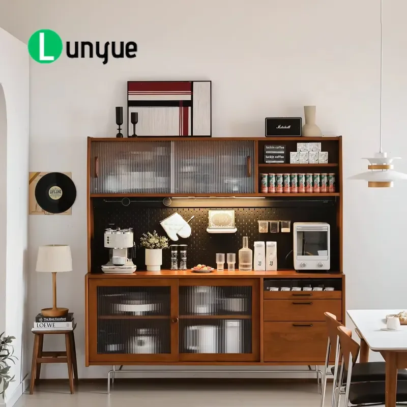 Nordic Solid Wood Sideboard Modern Wall Mounted High Cabinet Retro Living Room Coffee Tea Storage Locker Home Furniture