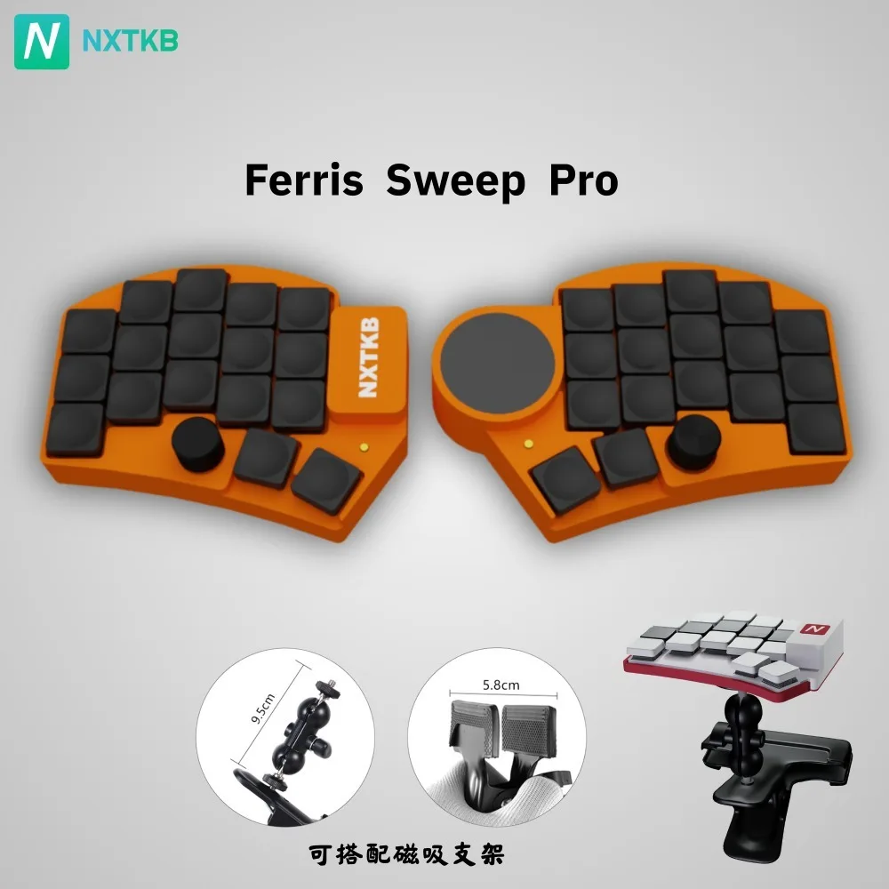 Ferris Sweep Pro Split Keyboard 34 Keys Tenting Dual Knob Trackpad Keyboard Low Profile Choc V1 Mute Switch Wireless Bluetooth