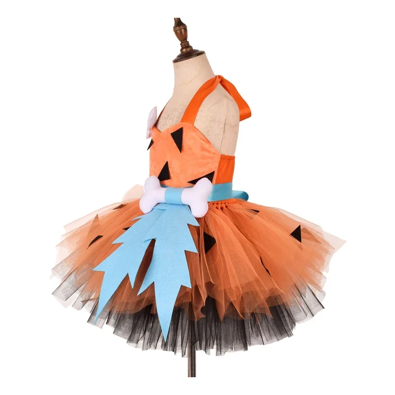 Elegante Meisjes Halloween Jurk Peuter Kinderen Holbewoner Kostuum Hond Botten Historische Cavegirl Mesh Tule Prinses Jurk Feest Outfits