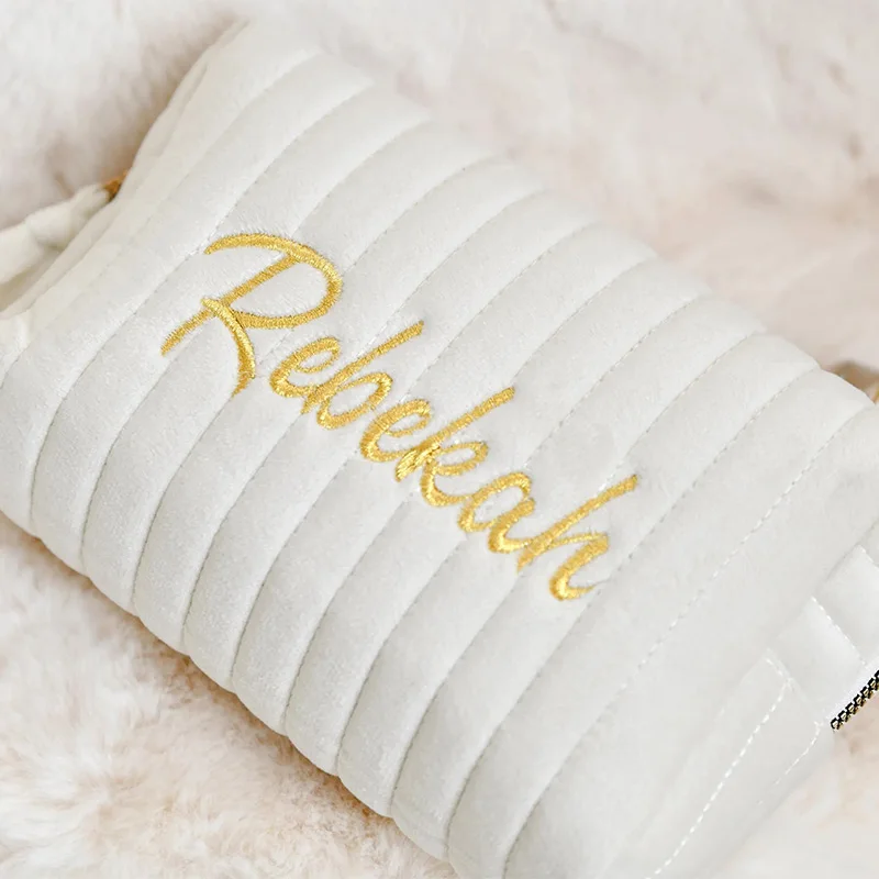 Customized Name Embroidery Personalized Velvet Makeup Bag Bridesmaid Gift Monogram Cosmetic Bag Travel Toiletry Organizer Gifts