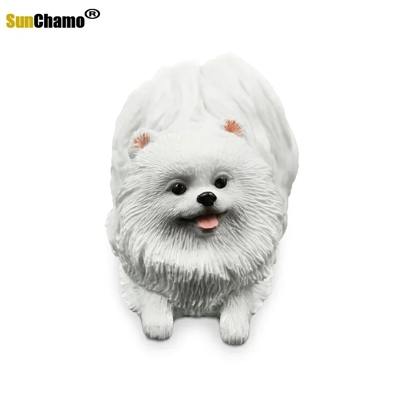 Hot-sale Mini-white Pomeranian Simulation Dog Model Car Mounted Home Resin Craft Figurines Miniatures Murals Decoration Crafts