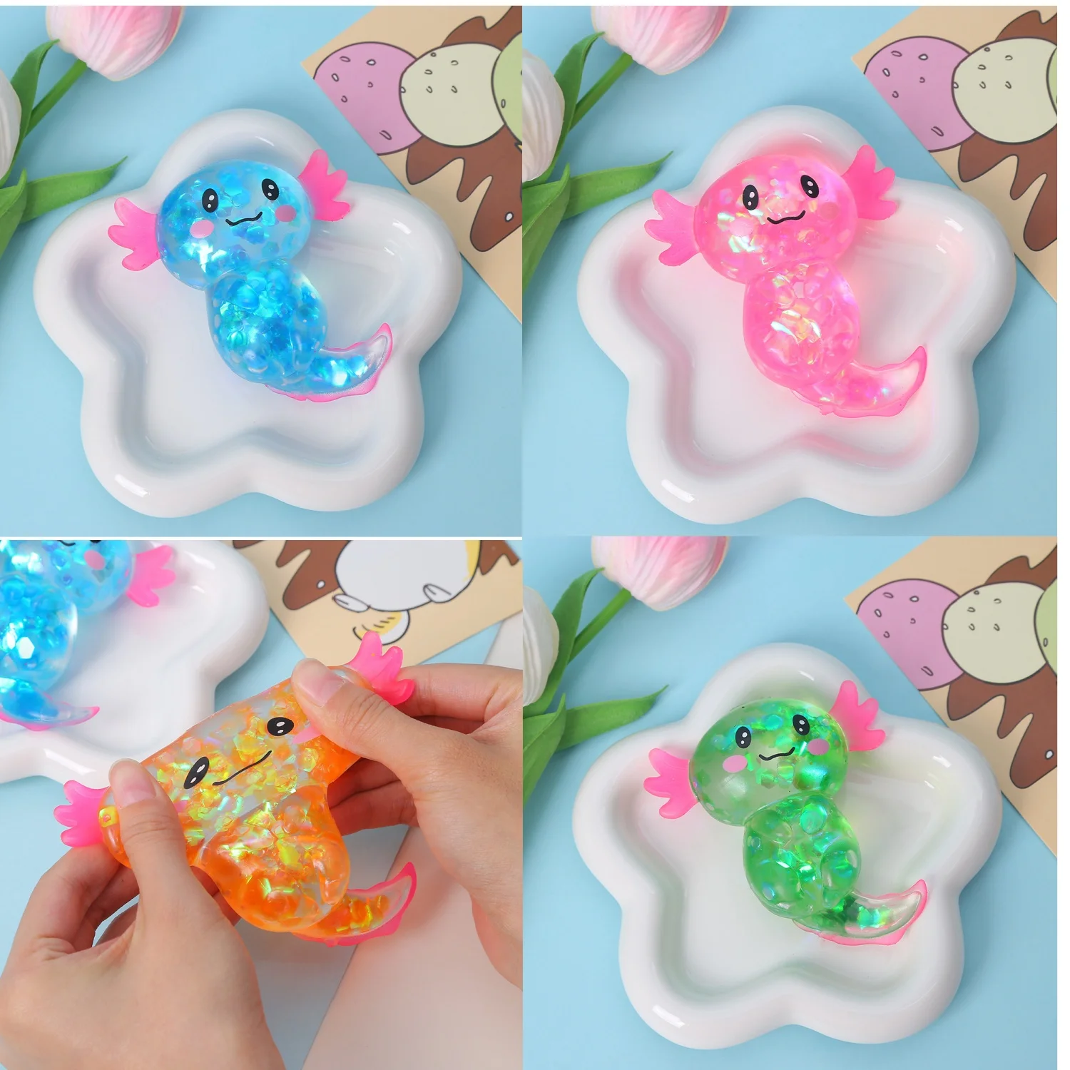 Kids Toys Easter - Jouet anti-stress Salamandre Axolotl souple et
