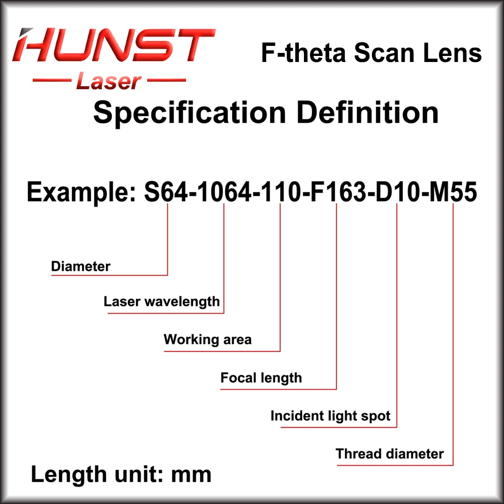 Детали сканирующей линзы HUNST F-theta с резьбой M55X1, полевая линза для небольшого гальванометра, подходит для волоконной лазерной маркировочной машины YAG 1064 нм