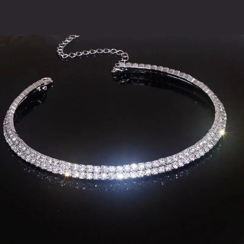 Silver Color Wedding Shiny Rhinestone Bundle Neck Popular Element Collar Necklace Crystal Women's Choker Gift New Korean Jewelry image 4