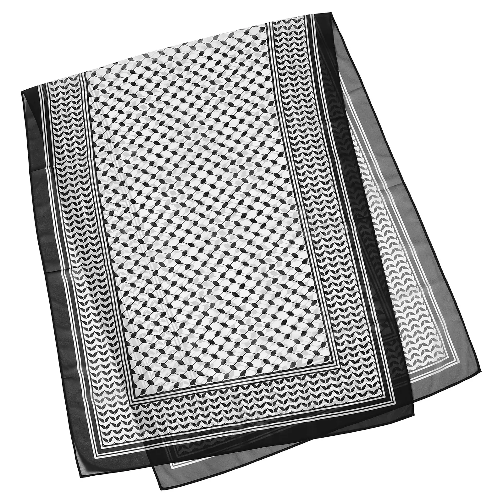 

Black Printed Chiffon Headscarf Lightweight Breathable Neck Wrap Vintage Scarf Middle Eastern Style Versatile Fashion