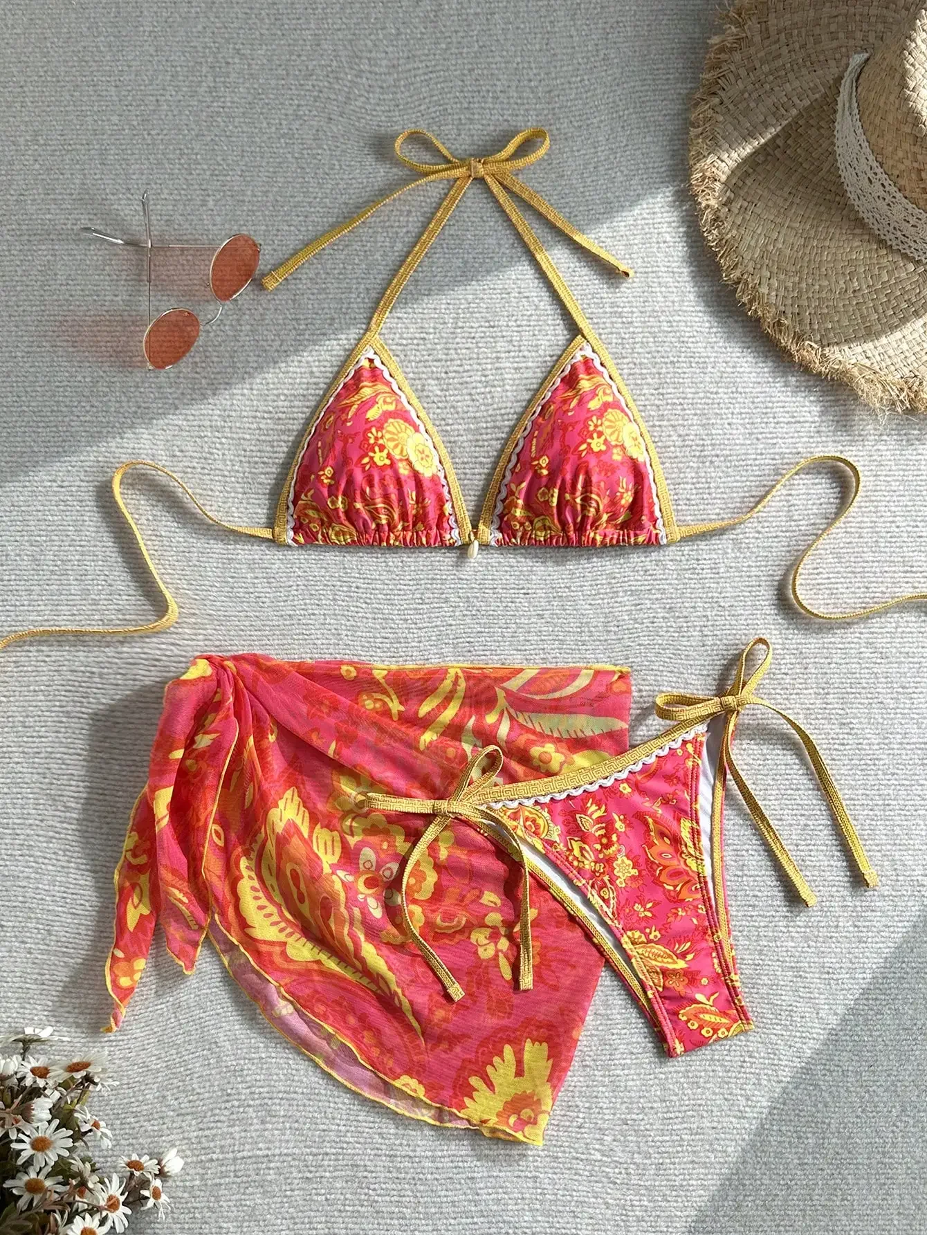 

Women 3-Piece Floral Print Bikini Set With Skirt