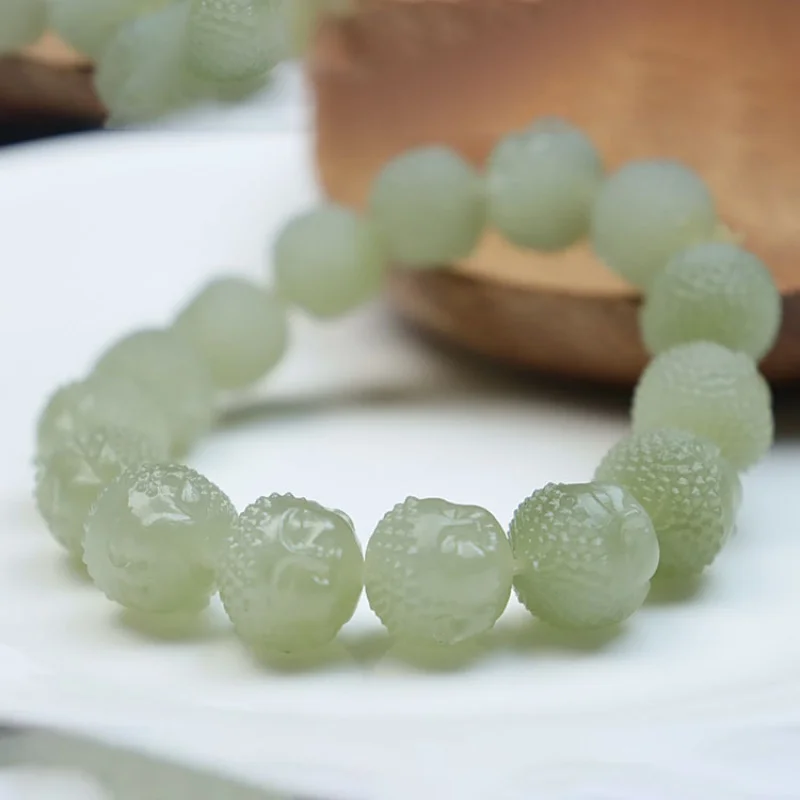 

Hetian Jade Color Bracelet Lake Green Three-Dimensional Carving Buddha Unisex Single Circle B