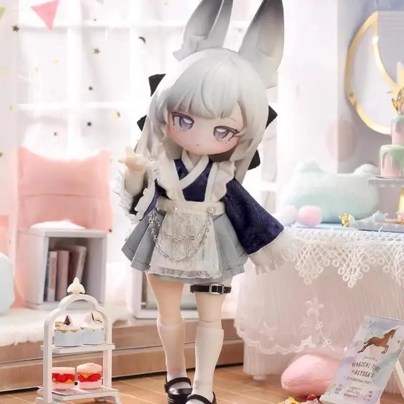 In Voorraad Authentieke Niet Eetbare Pop Springen Maan Tijd Konijn Schat 12-Punten Bjd Beweegbare Pop Ornament Blind Box Beeldje Gift