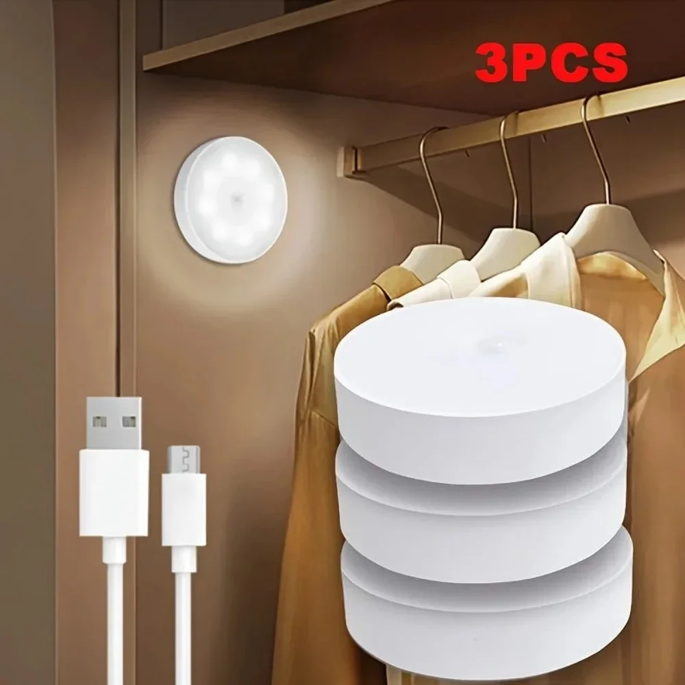 3PCS Motion Sensor LED Night Light, Warm/Cold White Optional Induction Lamp for Bedside Stairs Hallway Cabinet