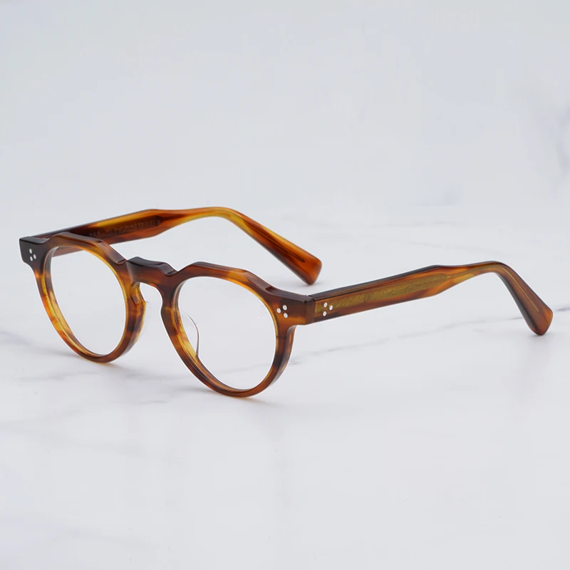 

Japanese Classic Vintage Collection TVR516 Striped Brown Round Glasses Frame for Men and Women Hand Made Acetate Eyeglasses