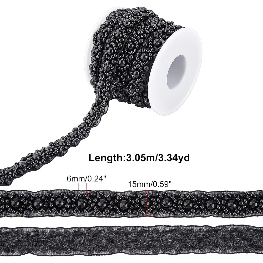 3.3 Yard Faux Pearls Lace Ribbon 0.6