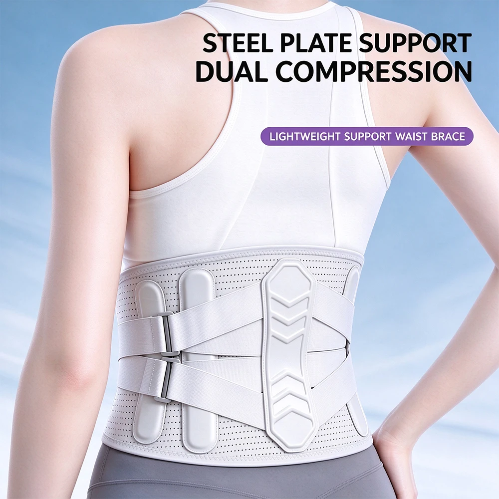 Ergonomic Multi-Layer Lumbar Belt with 5 Steel Support Stays, Adjustable Back Support for Work, Heavy Lifting, Exercise,Sports